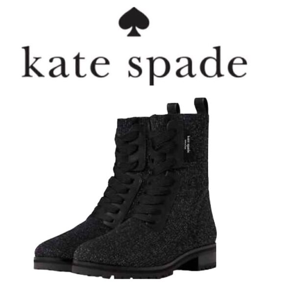 kate spade Shoes - Kate Spade Merigue Knit Combat Boots Black with Silver Sparkle NEW Size 7.5